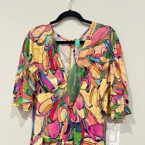 FARM Rio Colorful Leaf Print Mini Dress